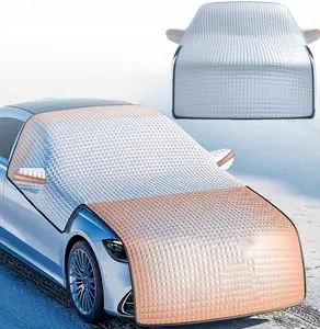 105" x 75" Heavy Duty Snow Half Car Cover, Windshield Cover for Ice and Snow, Blocks UV Rays Heat Ice and Snow Designed for Summer/Winter Outdoor Parking, All Season Protection Waterproof Dustproof Frostproof Car Cloth, Outdoor Foldable Protective Cover