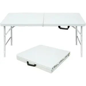 【Christmas Gift】Folding Table 4 FT Portable, Plastic Foldable Table Adjustable Height with Carrying Handle for Dining, Picnic, Party, Camping
