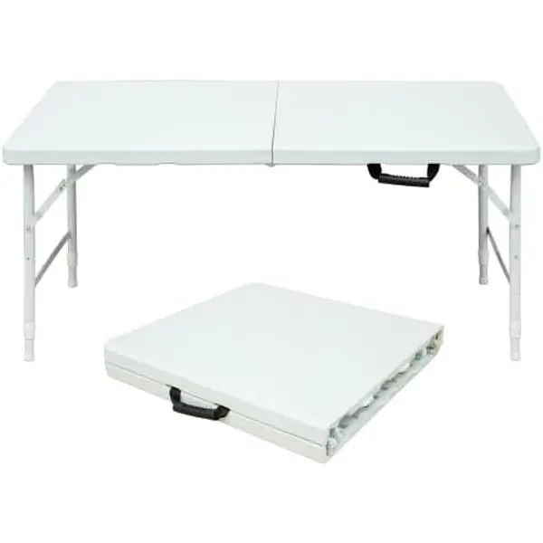 4 FT Lightweight Outdoor Foldable Plastic Table - Adjustable Height, Portable with Carry Handle, 220 lbs Capacity, Easy Setup, for Festivals, Family Gatherings, Commercial Office Furniture Use, Lightweight Outdoor Table