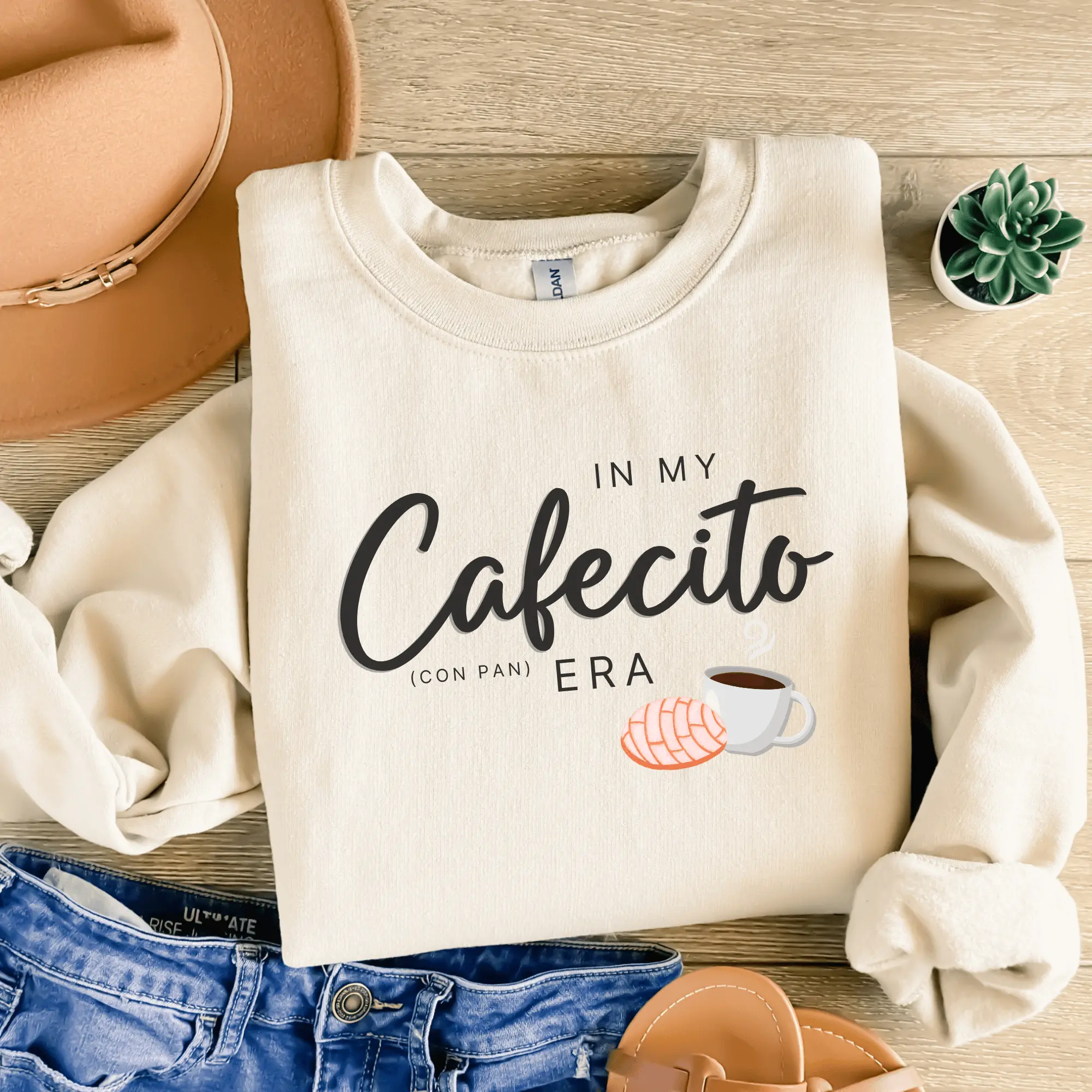 In My Cafecito Con Pan Era Crewneck Sweater - Cafecito Lovers - Mexican Sweater - Christmas Gifts For Her - Gift Ideas for Coffee Lovers, Concha lovers