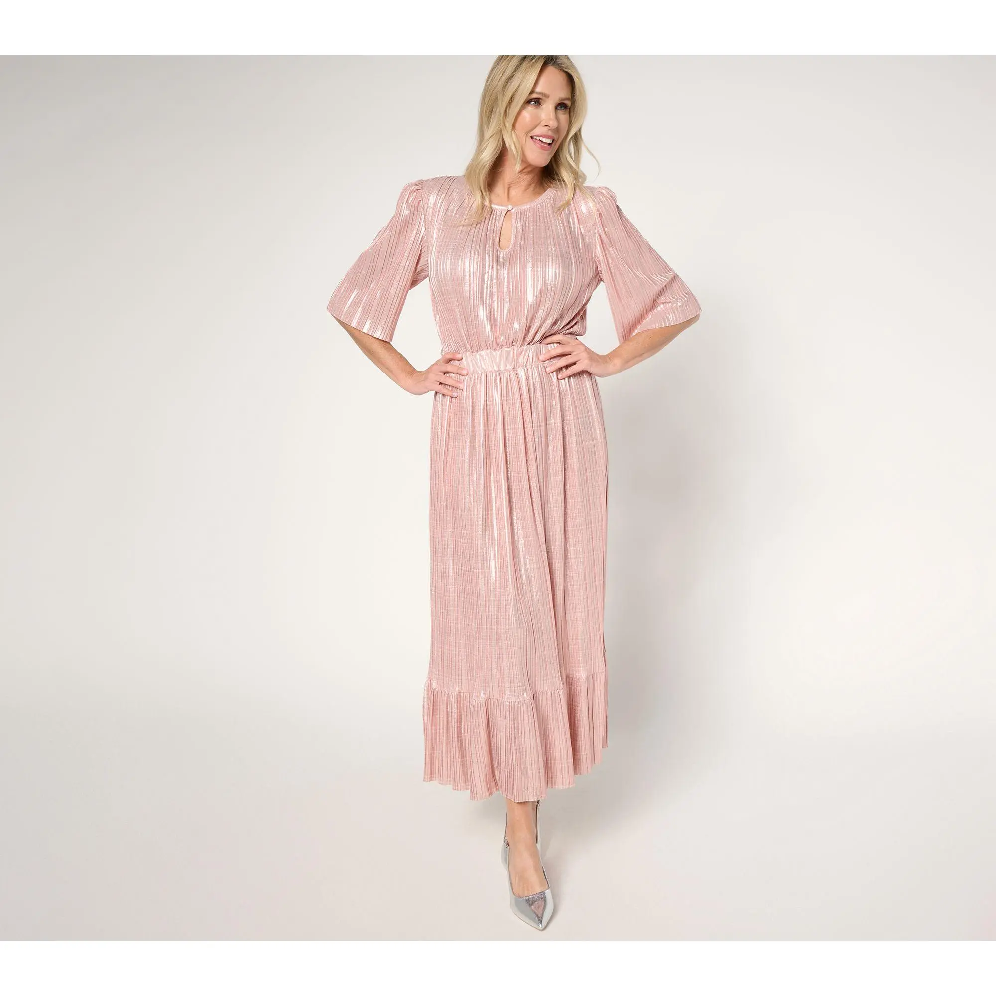 by Stacy London Regular Metallic Plisse Pleated Midi Dress