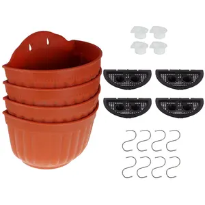 4pc 8 Inch Wall Hanging Planters Wall Planters Basket for Indoor Outdoor Plastic Flower Plant Pots Set of 4 Brick Red