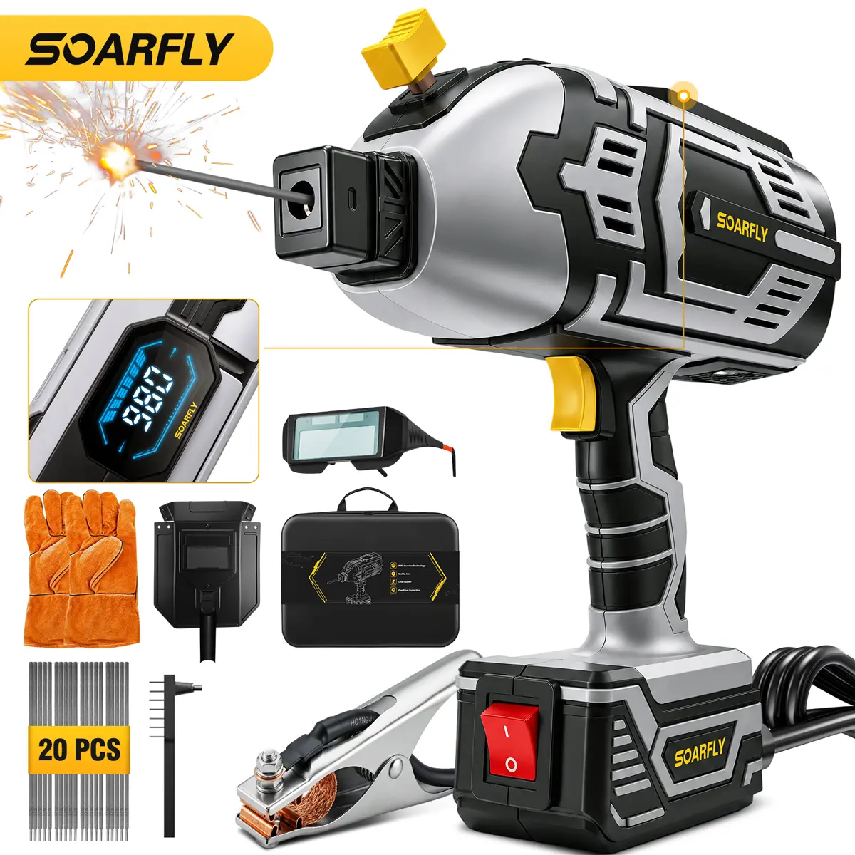 Portable Handheld Welder 110V ARC Stick Welding Machine LED Digital Display IGBT Inverter 20 - 120A Output Compatible with 3/32" - 1/8" Welding Rods 5 - Level Current Adjustment with Auto - Darkening Goggles 20 Welding Rods and Tool Bag Included