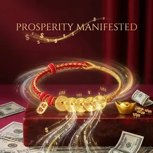 Feng Shui Red String Bracelet Chinese Zodiac Birth Year Amulet Gold Plated Five Emperors Coin Protection Peace Jewelry Accessories  Wealth Career Confidence Positive Energy