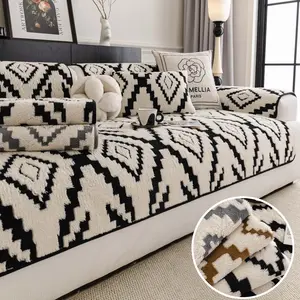 Boho Plush Sofa Cover, Dustproof Sofa Cover, Non-Slip Washable Couch Cover for Dogs & Cats, Pet-Friendly Anti-Scratch, Sofa Cushion/Slipcover/Throw, 1Pc Set Armrest/Backrest/Seat, Fits Armchair/Loveseat/3-Cushion Couch/Chaise/L-Shaped Sectional