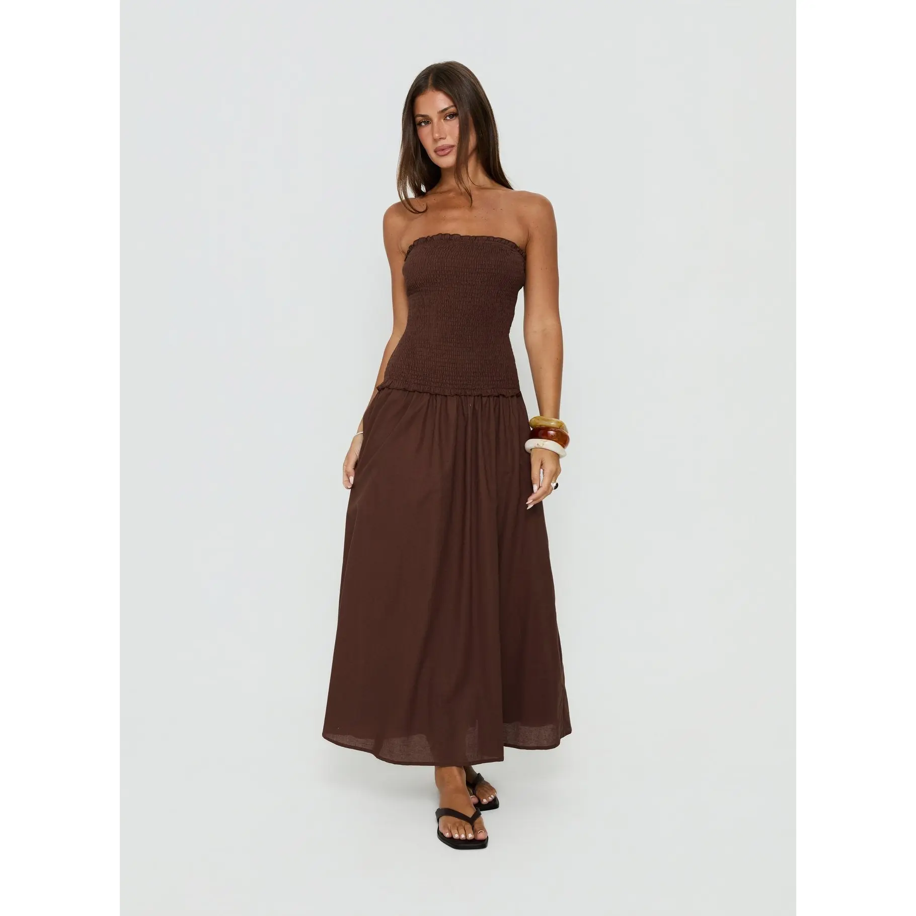 Tinsie Strapless Maxi Dress Chocolate Brown