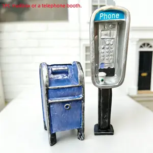 Retro mini metal mailbox phone booth ornaments, 1:12 ratio, suitable for home and office decoration, indoor and outdoor use, Vintage Home Decor, Home Decor Accessory