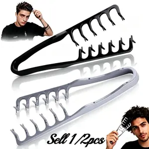 1/2 Packs Texture Styling Comb - Wide Tooth Comb for Men, Volume Curly Hair Comb, Ergonomic Stitched Hood, Men's Hair Styling Equipment