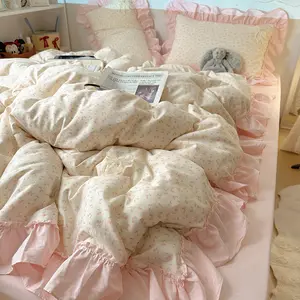 3pcs Korean Sweet Girl Cherry Print Bedding Set, Includes 1 Fitted Sheet and 2 Pillowcases, Soft Breathable Fabric, Soft Bedding Sets