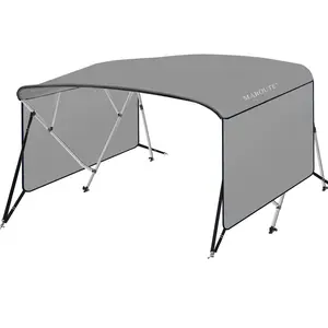 Durable 4 Bow Bimini Top Boat Cover - Marine Grade PU-Coated Canvas, 1" Aluminum Alloy Frame, Adjustable Rear Support Poles, Zippered Storage Boot, Mounting Straps - Perfect for Boats, Jon Boats, Pontoon Boats