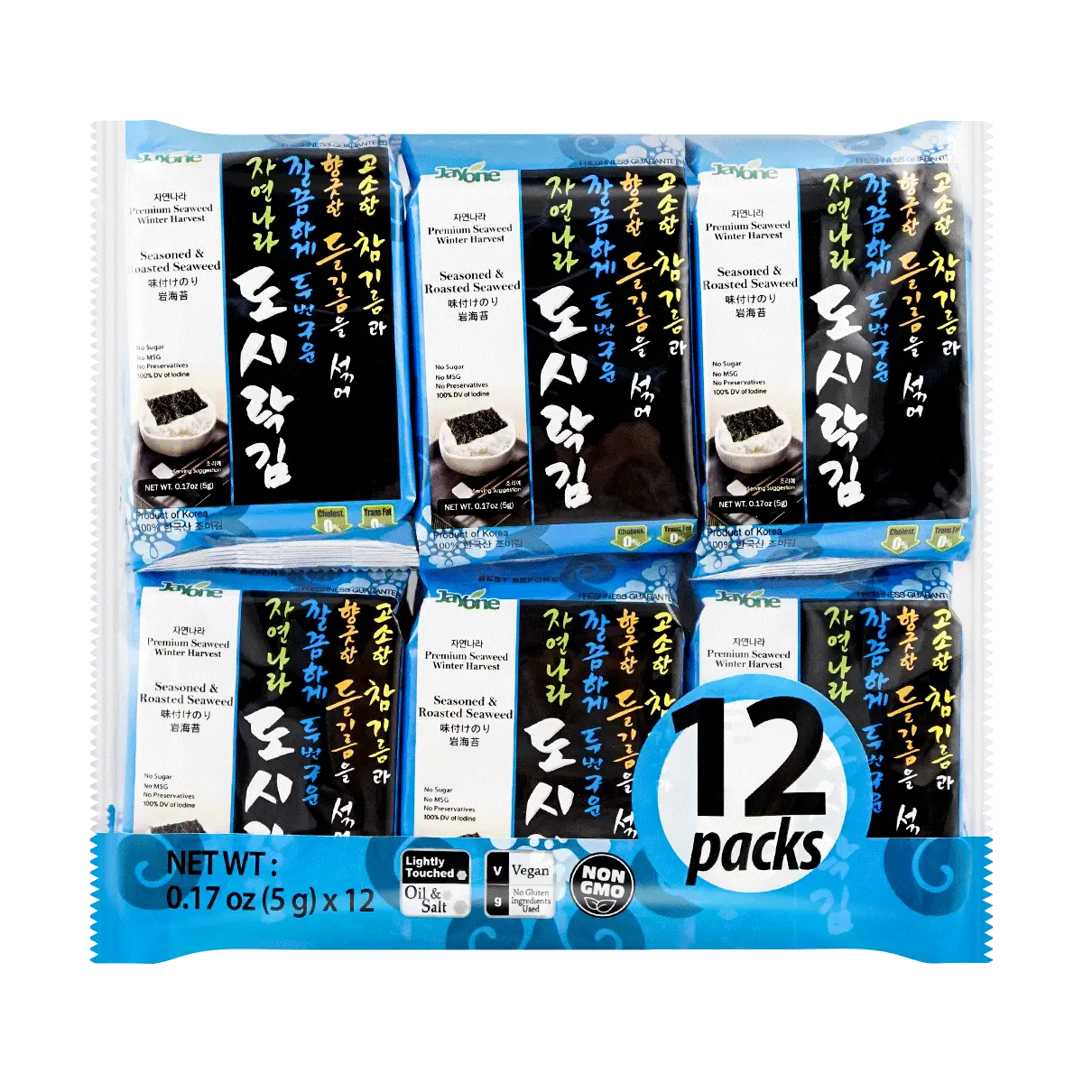 JAYONE Seasoned & Rosted Seaweed Snack 60g 12pc Clean & Simple Ingredients Only 30 Calories Per Pack – Snack Without Guilt JAYONE Seasoned & Rosted Seaweed Snack 60g 12pc Clean & Simple Ingredients Only 30 Calories Per Pack – Snack Without Guilt