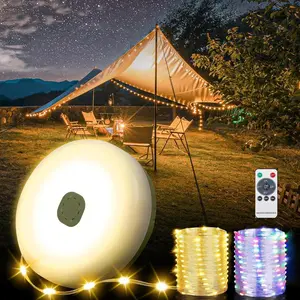 Solar Camping String Lights 39.4FT Christmas Outdoor Lights Fairy String Lights 150LEDs Portable Waterproof Camping Lamp with 8 Lighting Modes 3600mAh with Remote Control