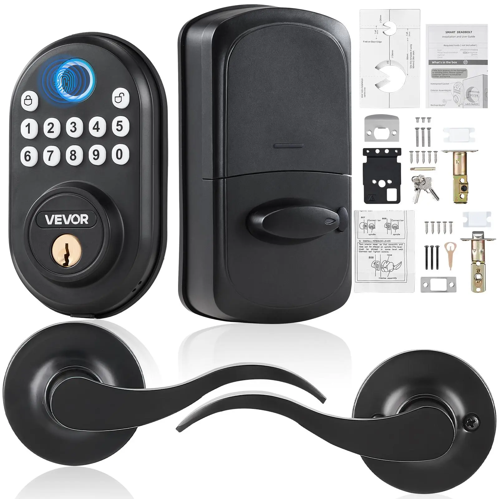 【DealsForYouDays】VEVOR Fingerprint Door Lock with Level Handles, Fingerprint/Keypad Code/Key, One-Time and Anti-Peeking Password, Constant Unlock Mode, Aluminum Alloy, Electronic Keypad Deadbolt for Entry Doors