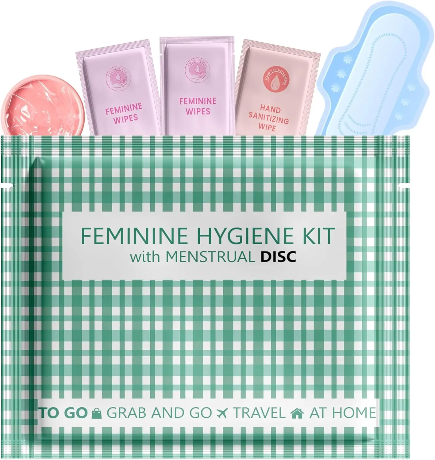 Menstrual Disc Kit with Pad – Single Pack (Green Plaid) Plastic Lightweight Teens Comfort