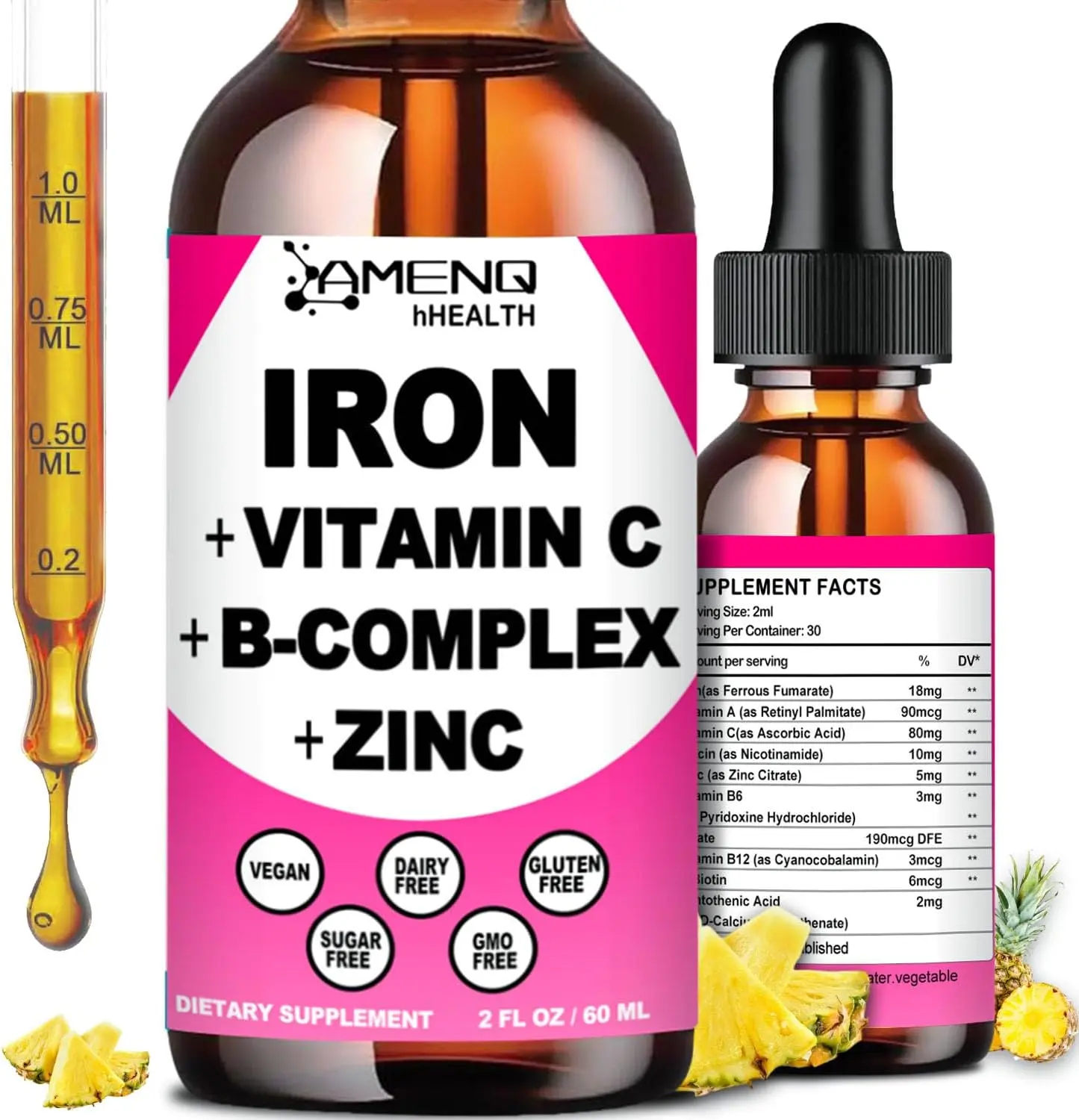 Iron Supplement for Women Men & Kids, Fast Absorbing Liquid Iron Complex | Gentle Iron Drops w. B-Complex Vitamin C & A, Iron Deficiency Supplement, Support Anemia Blood Building Iron, Pack of 1