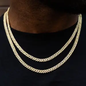 GLD Micro Diamond Prong Cuban Necklace 18k Yellow Gold-Plated 6mm Chain with CZ Diamonds 16-24" Lengths Jewelry Perfect VDAY Gift