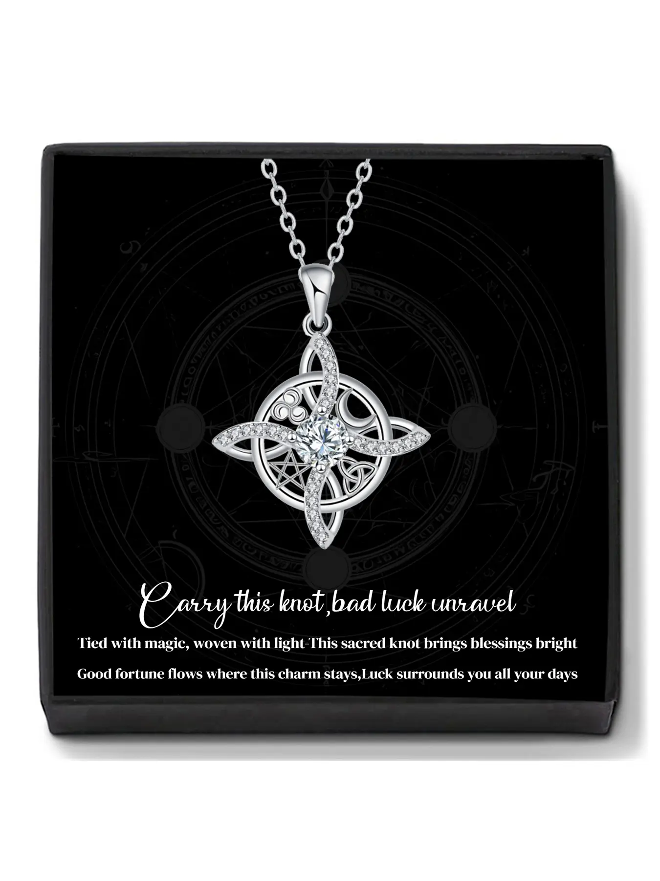 Witches Knot Protection Necklace With Blessing Message Card, Hecate Goddess Lilith Witchy Jewelry, Good Luck Knot Jewelry Gift for Women