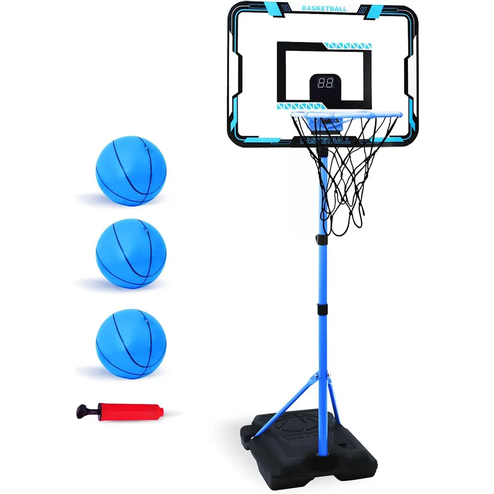 Adjustable Height Kids Basketball Hoop Stand - Sports Toy for 3-8 Age Children, Girls, Indoor/Outdoor Portable Toddler Goal Set with 3 Mini Balls, Strength-Building Holiday/Birthday Gift