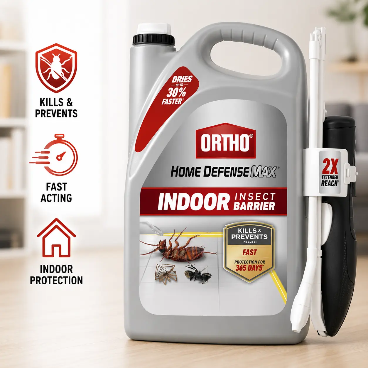 Ortho Home Defense Max Indoor Insect Barrier, 1 Gal Ready-to-Use Home Pest Control Spray with Comfort Wand for Bug Elimination