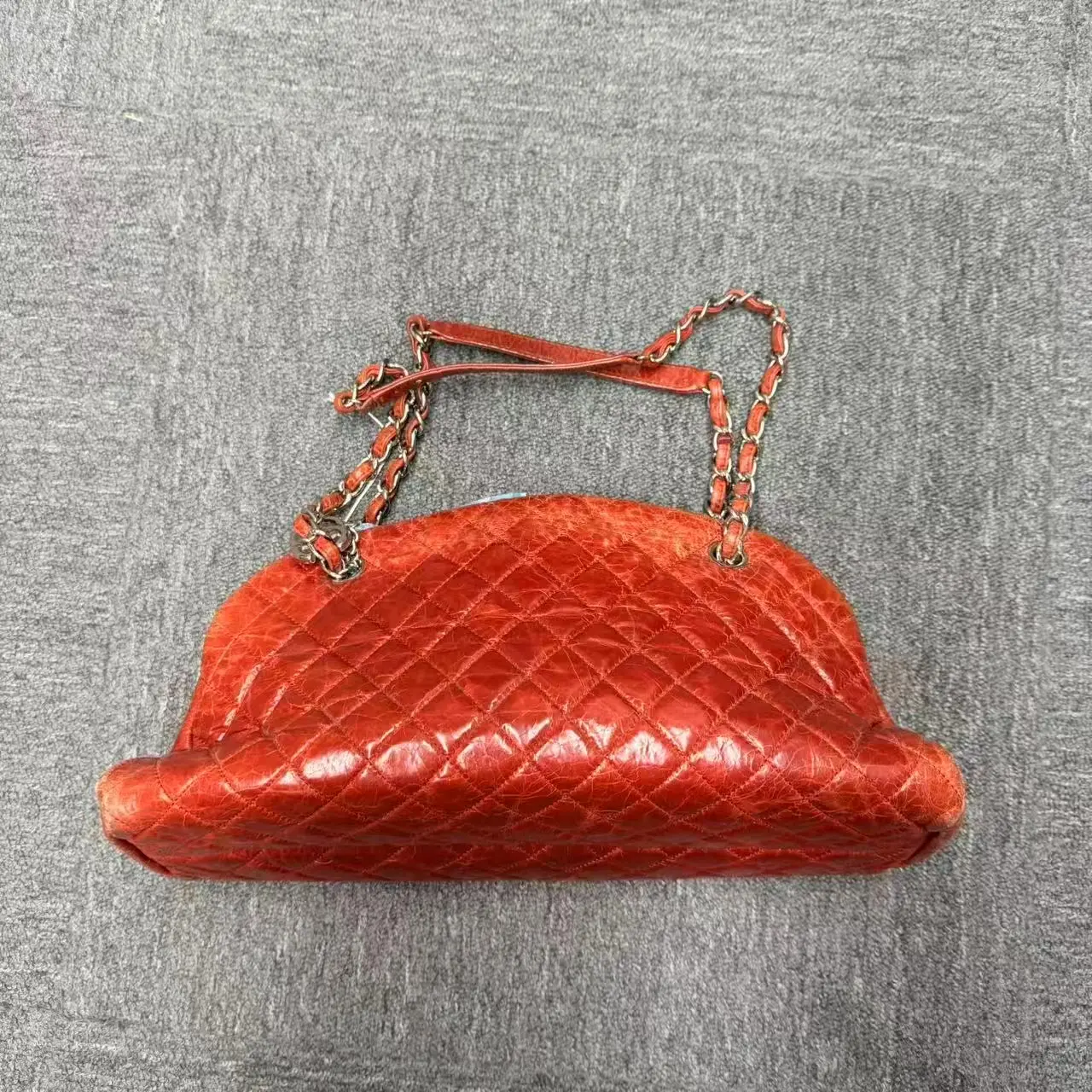 Pre-owned CHANEL Just Mademoiselle Bowling Bag — Red Glazed Calfskin