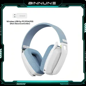 BINNUNE BW06 wireless gaming headset with noise-canceling mic, 2.4G Wireless Gaming Headset for PS5, PS4, PC, NS,Duration 60Hr+，Esports，Hpgaming,Bluetooth,hifi stereo headphone（Not XBOX）White & Grey tiktokshopspringglowup