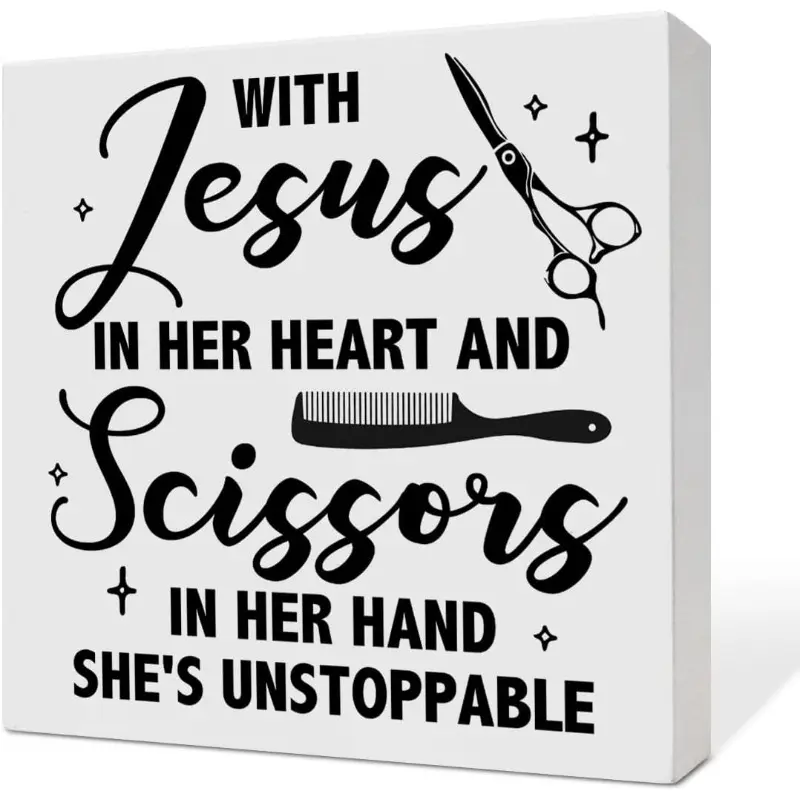 Christian Hairstylist Hairdresser Gifts for Women Men Barber Hair Stylist, Christian Hairstylist Hairdresser Barber Decor for Home Room Hair Salon Barbershop Decorations, With The Jesus 5x5 inch