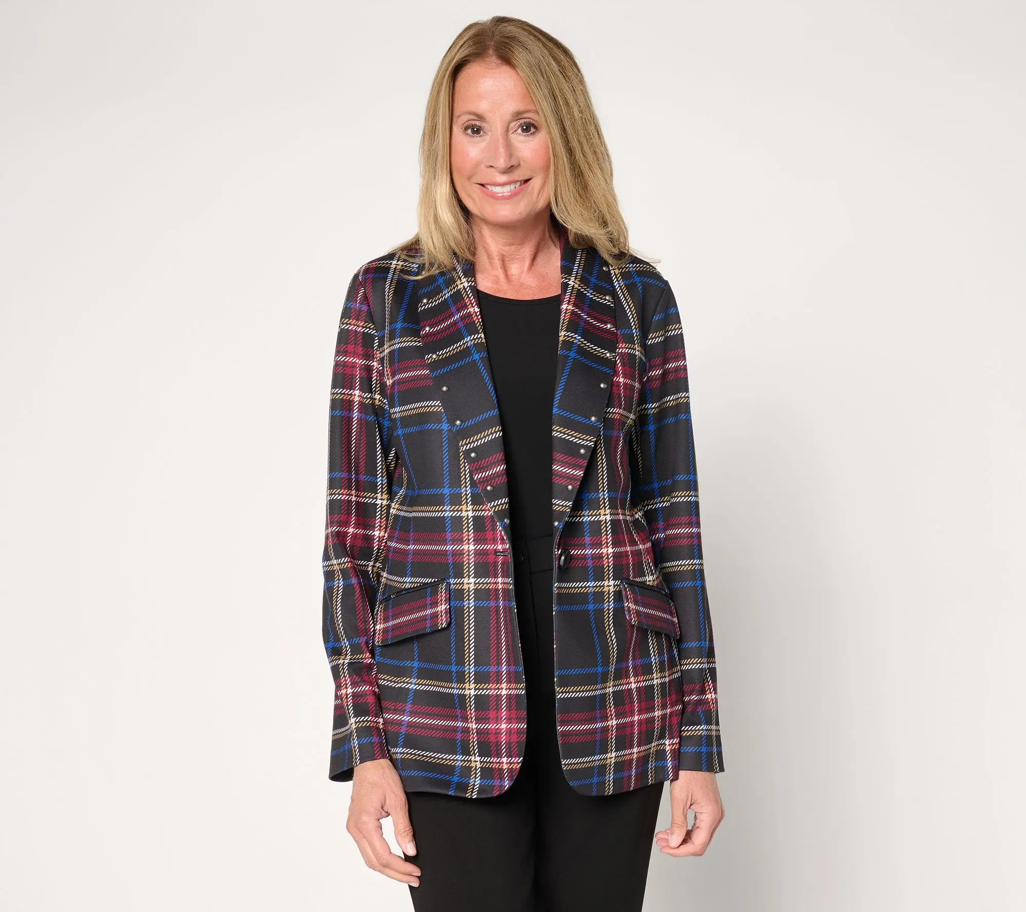 GRAVER Susan Graver Regular Printed Ponte Blazer with Studs