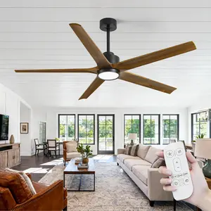 60/72 Inch Large Farmhouse Ceiling Fan Light with Remote, High CFM Outdoor Ceiling Fans for Patio Porch,5 Blades Solid Wood Modern Quiet Ceiling Fan with Light for Indoor Bedroom/Living Romm Office