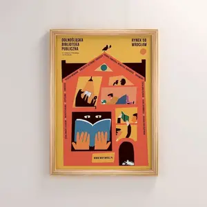 PUBLIC LIBRARY original polish poster, books, literature, reading, readership, learning, education, study, print, illustration P