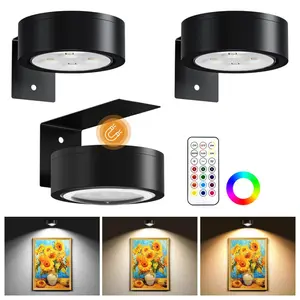 3-Pack Magnetic Picture Lights, 12 RGB Colors with Remote & Timer, Dimmable Wireless Wall Lights for Art, Photos & Frames, Easy Install, Renter Friendly