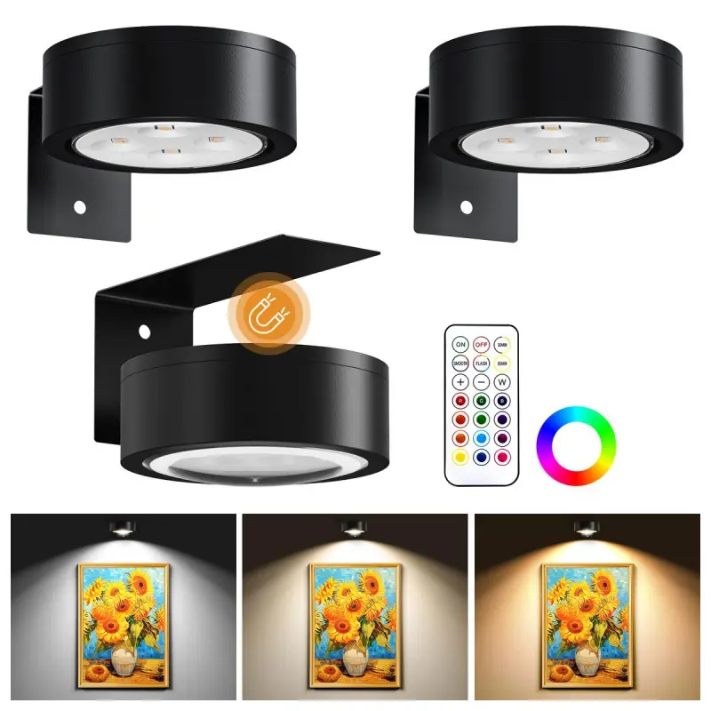 3-Pack Magnetic Picture Lamps, 12 RGB Colors with Remote & Timer, Dimmable Wireless Wall Lamp for Art & Photos, Easy Install, Renter-Friendly, Home Decor, Aesthetic Dorm Living Room Decorations, Apartment Decor, Dorm Decor
