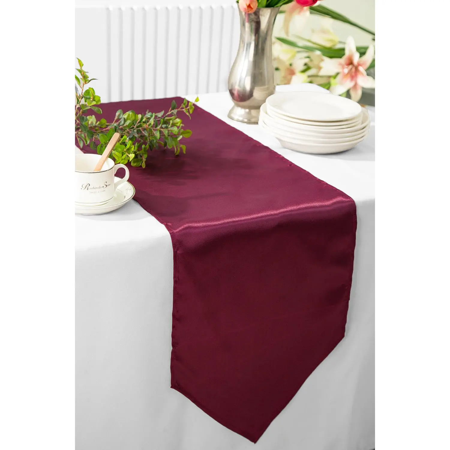 13.5"x108" Satin Table Runner - Burgundy (1pc)