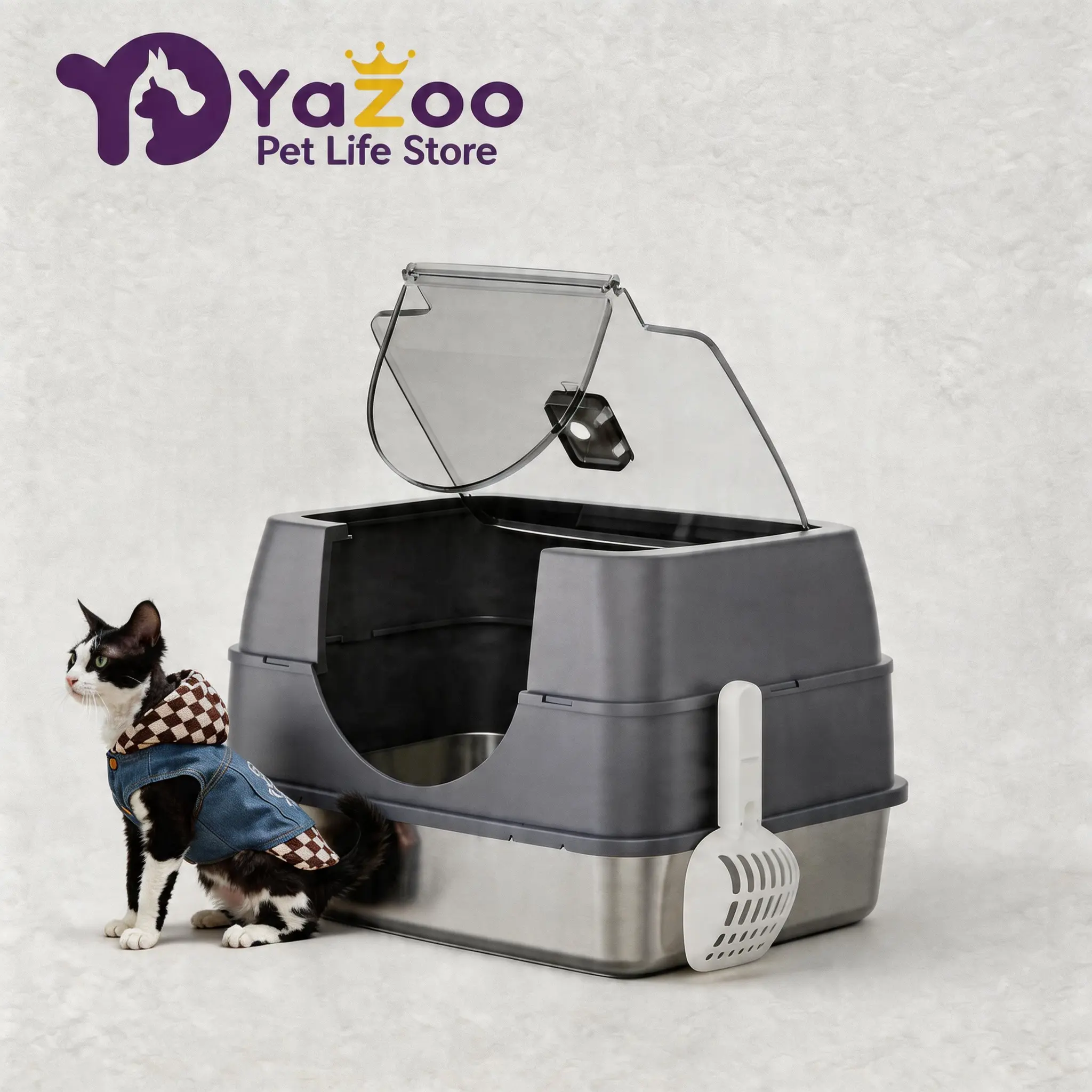 Cat Litter Box Stainless Steel 20L with Lid  ，Stainless Steel Large Foldable Litter Box Enclosure with Lid, Drawer for Easy Cleaning, Semi-Enclosed Design for Privacy & Odor Control, Metal Cat Litter Tray, Metal Litter Box #Summervibes #petlovers