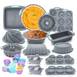 71/46/25 Pieces, Creative Silicone Bakeware Set,  Non-Stick Kitchen Oven Baking Pans, Silicone Cake Molds with Cake Mold, Chiffon Cake Pan, Donut Pan, Square Cake Pan and Loaf Pan，Thanksgiving gifts, suitable for making Thanksgiving cakes .