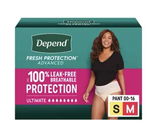 Women's Disposable Cotton Incontinence Underwear - Depend Fresh, Odor Control, Secure Fit, Size S-M (00-16), 72-Unit Multi Pack