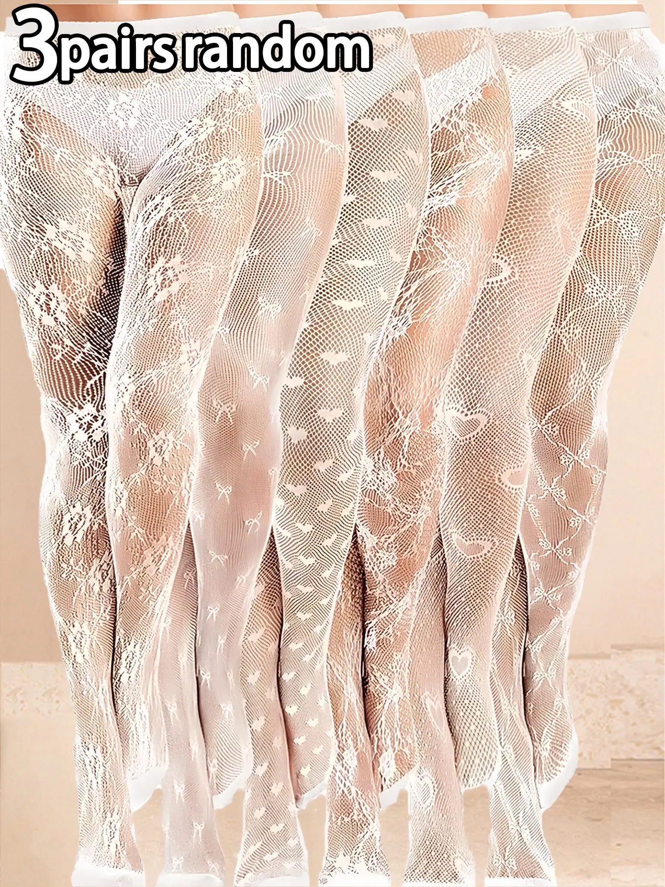 3 Pairs Women's Sexy Fitted Stockings Tights, Clothing, Random Floral Patterns, Butterfly Knots, Heart & Flower Designs, All-Season Fishnet Socks