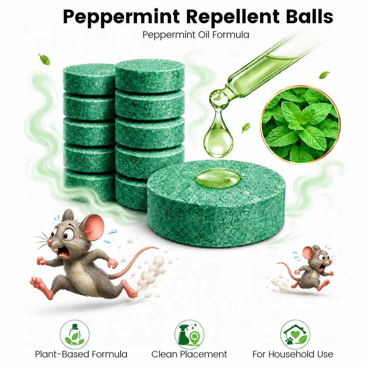 12-Pack Peppermint Oil Rodent Repellent Balls, Natural Pesticide-Free Mice Repellent Deterrent, Rat & Mouse Indoor Insect Control Home Supply for Closet, Garage (Indoor-Outdoor Use)