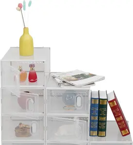 Shoe Box Organizer,Set of 6,Stackable Plastic Shoe Box, Shoe Storage Box Containers, Shoe Storage Boxes 6 Pack Clear Plastic Stackable - White
