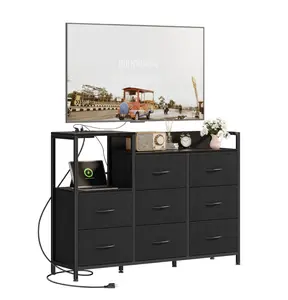 8-Drawer Dresser with Charging Station, Fabric Storage Cabinet with Wood Top for Bedroom, Closet, or Hallway