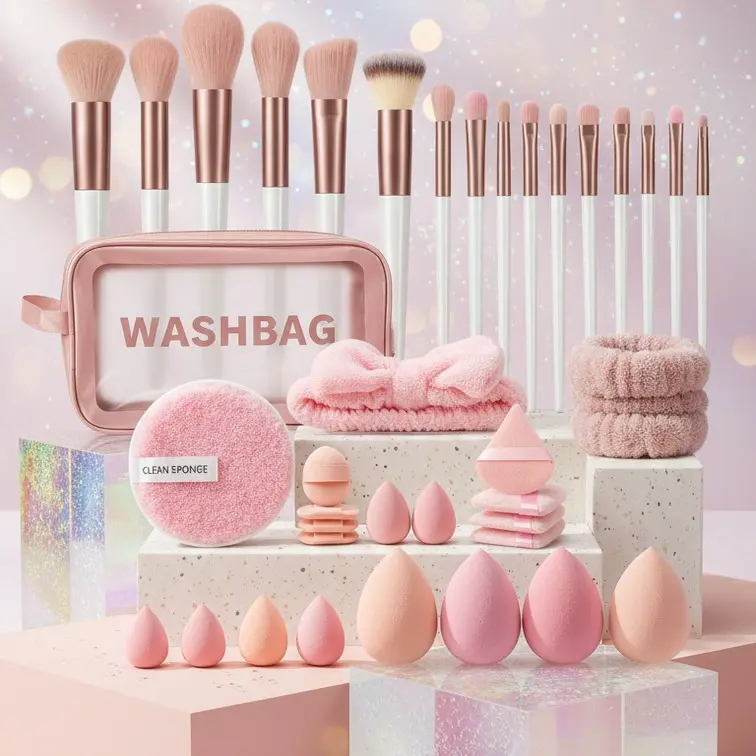 34-Piece Makeup Brush Set with Beauty Sponge & Powder Puff for Face & Eye Makeup
