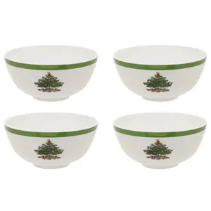 Spode Christmas Tree 6-Inch Melamine Bowls - Set of 4 Festive Bowls for Soup, Dessert, Holiday Dishes - Durable, Dishwasher Safe - Versatile Tableware