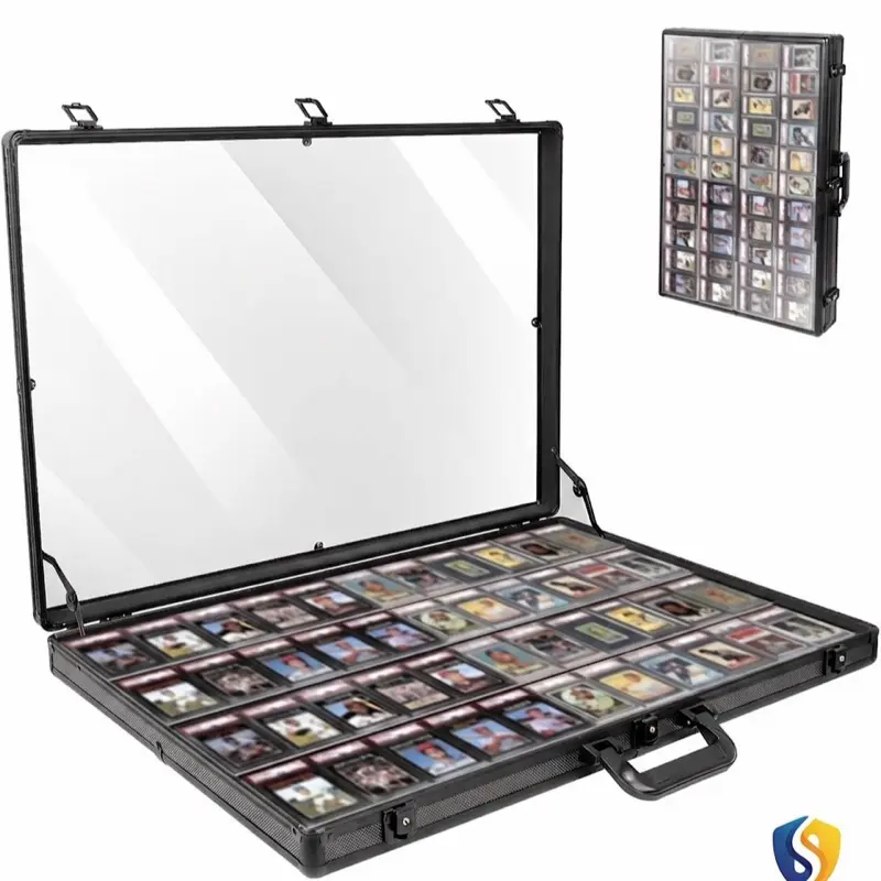 Large-Size Locking Aluminum Frame Glass Table Top Display Case - Handmade, Waterproof, Eco-Friendly, Portable, Easy-to-Use Home Organizer Storage Box with Key Lock for Card Storage, Cards and Small Items