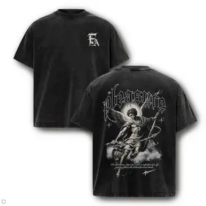 Guardian Angel Divine Pleasure Washed Graphic Tee - Vintage Archangel Back Print Heavyweight Cotton Oversized Aesthetic Christian Streetwear