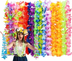 24pcs Leis for Luau Party, Hawaiian Leis Bulk Decorations Silk Flower Necklace, Colorful Tropical Hawaiian Party Decor, Beach Pool Party Decorations Set Gifts