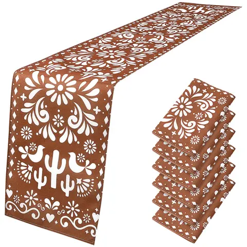 Mexican Table Runners Cielito Lindo Talavera Barro Papel Picado Style for Taco Tuesday Fiesta Cinco de Mayo Latino Family Parties