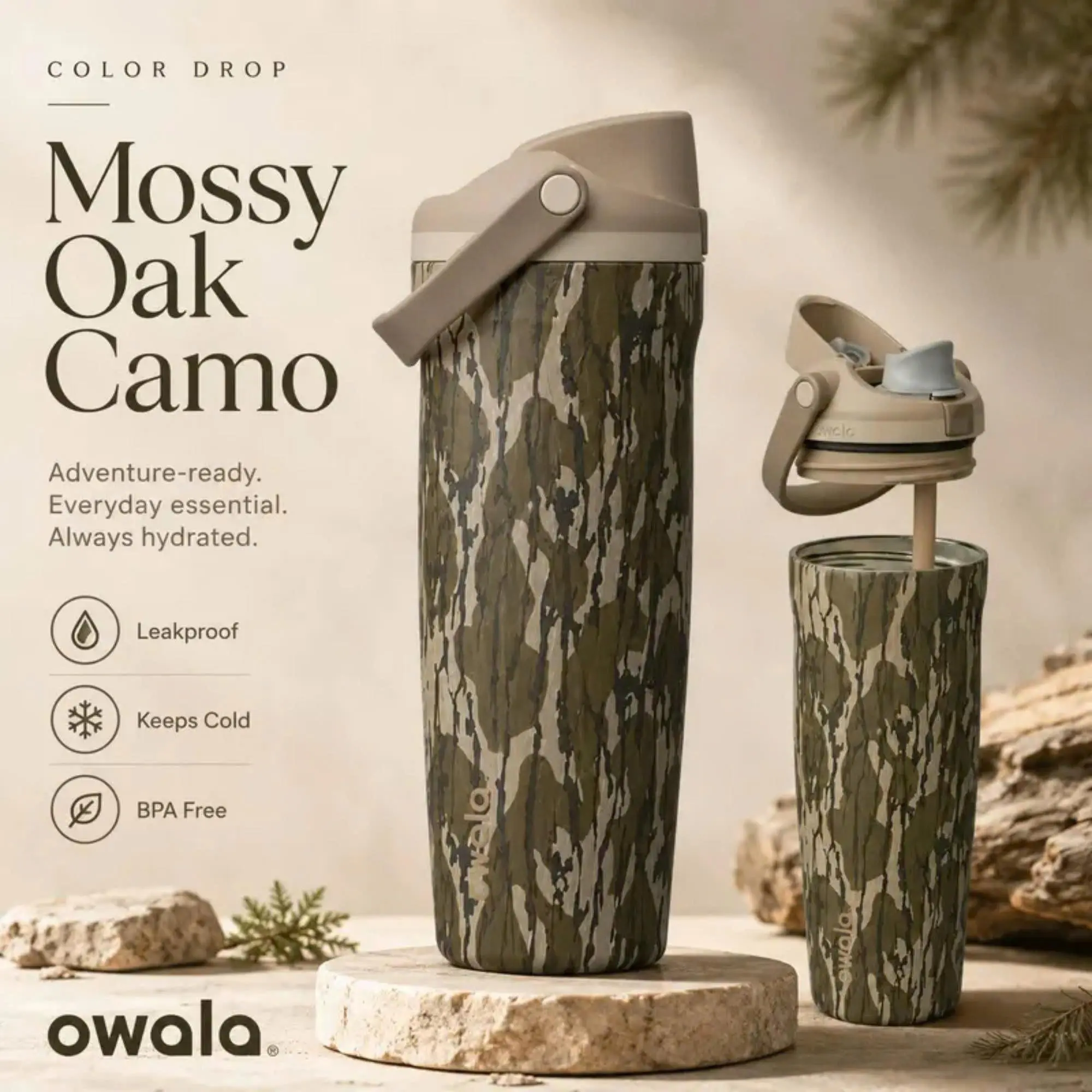 Owala FreeSip Tumbler 30oz Camo Print Insulated Stainless Steel Travel Tumbler