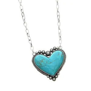 Vintage Jewelry Turquoise Heart Natural Stone Necklace Bohemian Statement
