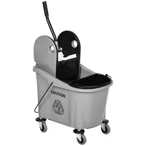 HOMCOM 9.5 Gallon (38 Quart) Mop Bucket with Wringer Cleaning Cart, 4 Moving Wheels, 2 Separate Buckets, & Mop-Handle Holder, Grey