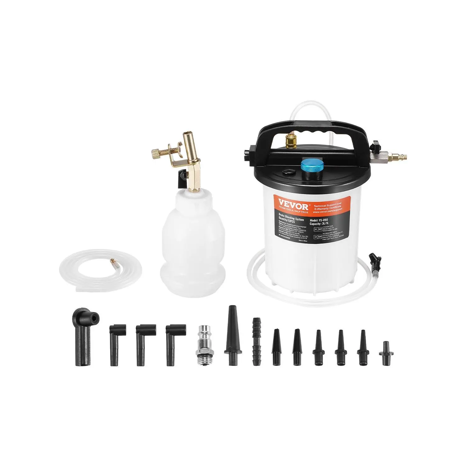 【Summerfinds】VEVOR Brake Bleeder Kit, 3L Brake Fluid Extractor with 1L Siphon Refilling Bottle & 13 Hose Connectors, Complete Brake Fluid Bleeder Kit with Extended Silicone Hose & Handle, Fit for Most Vehicles Car Repair Tools Car Inspection Tools