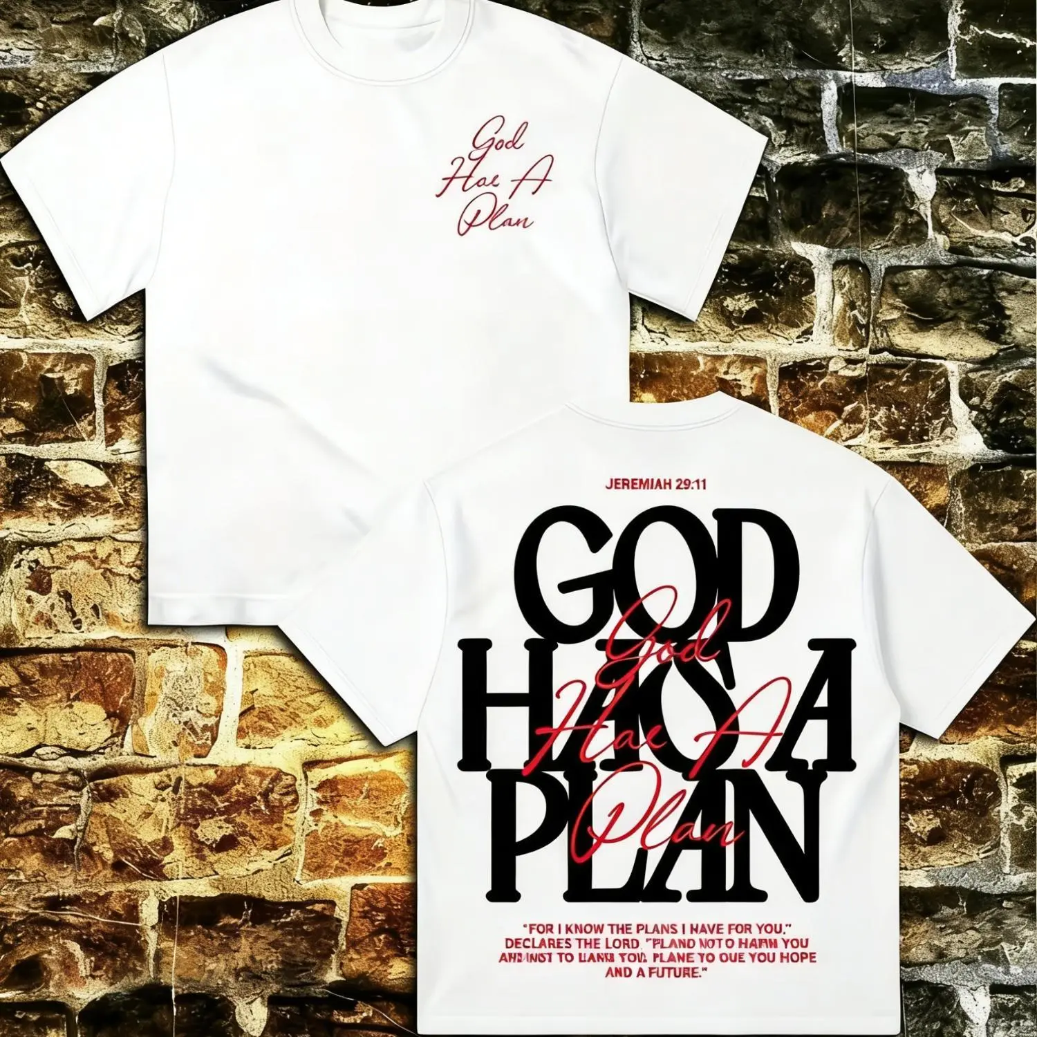 GOD HAS A PLAN, CHRISTIAN, Men's Graphic Tees, Cotton Streetwear T-shirt, Round Neck, Loose Fit, Fall, Summer & Holiday Travel, Unisex, Y2K Style dark design  vintage style top gifts for him graphic tee y2k clothing Christian t shirts silky  tees